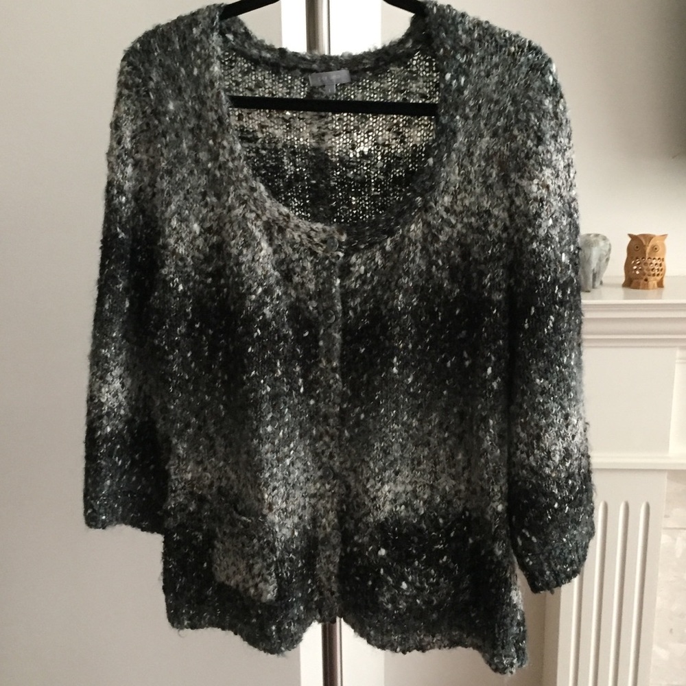 Per Una Marks & Spencer Gray/Black/Brown Tweed Scoop neckline Cardigan Size UK L